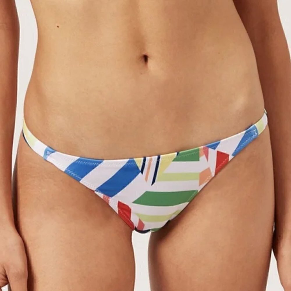 New Solid & Striped The Morgan Retro Inspo Broken Stripes Multi Bikini Bottom XL
